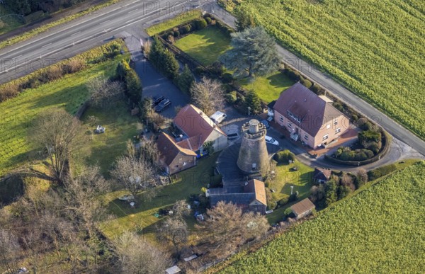 Aerial view of the flower bindery Mühlenhus an der WindMühle in Dorsten in the Ruhr area in North