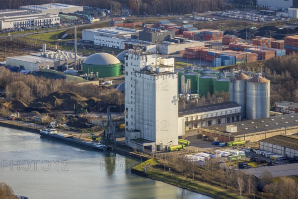 Aerial view Agravis silo tower concentrated feed plant in the industrial area east at the