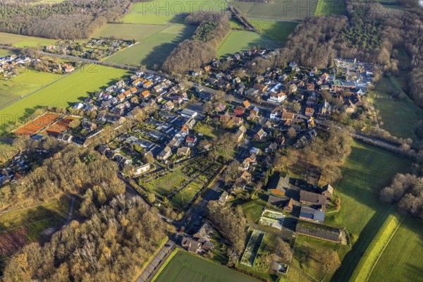 Aerial view of St Paul's Catholic Church in Dorfstraße and overview of the district of Hervest in