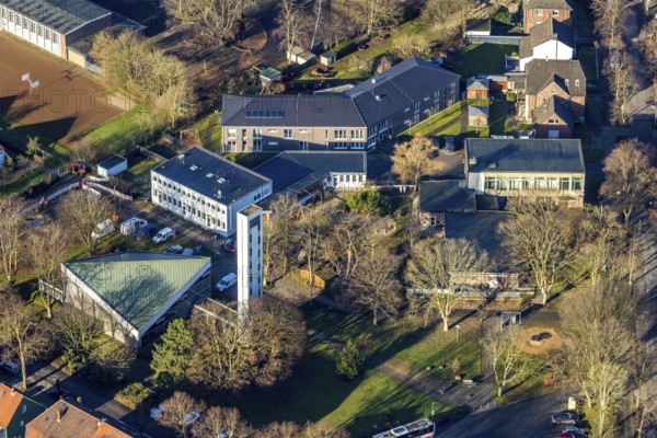 Aerial view Augustaschule in der Halterner Straße und evang. Kreuzkirche in Dorsten im Ruhr Area in