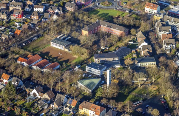 Aerial view Augustaschule in der Halterner Straße und evang. Kreuzkirche in Dorsten im Ruhr Area in