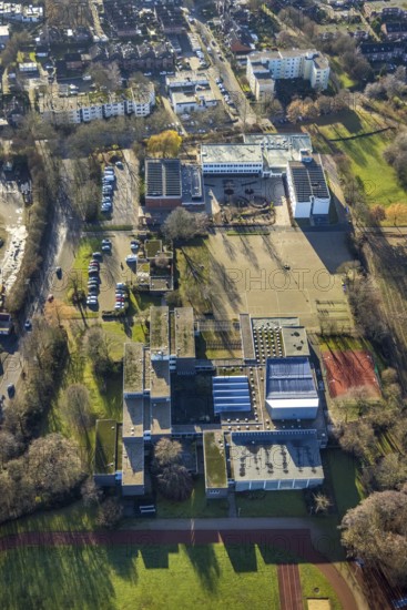 Aerial view of the sports field at the St. Ursula Realschule and Agathaschule in Dorsten in the