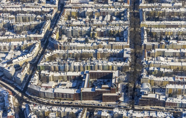 Aerial view, city centre, residential buildings Hohe Straße, Landgrafenstraße, Westfalenhalle,