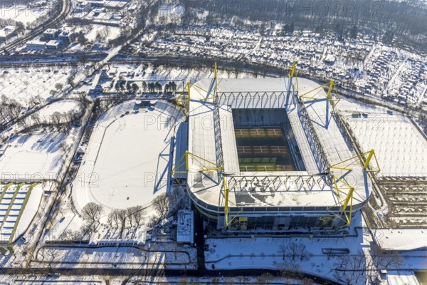 Aerial view, BVB stadium Signal Iduna Park, Westfalenhalle, Dortmund, Ruhr area, North