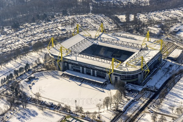 Aerial view, BVB stadium Signal Iduna Park, Westfalenhalle, Dortmund, Ruhr area, North