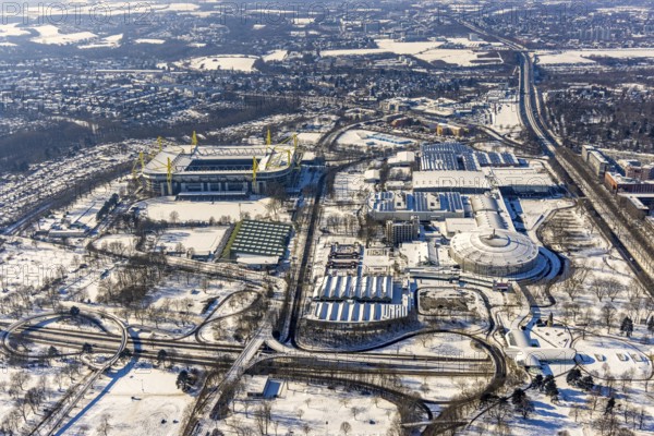 Aerial view, BVB stadium Signal Iduna Park, Westfalenhalle, Dortmund, Ruhr area, North