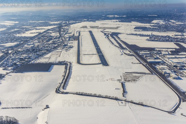 Aerial photo, Dortmund airport in winter, Wickede, Dortmund, Ruhr area, North Rhine-Westphalia,