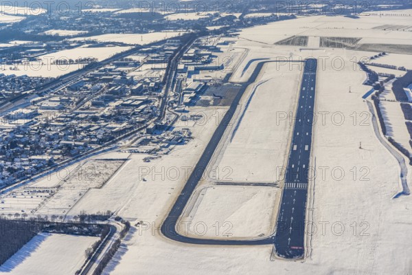 Aerial photo, Dortmund airport in winter, Wickede, Dortmund, Ruhr area, North Rhine-Westphalia,