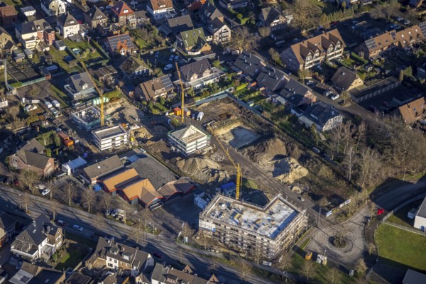 Aerial view of the former Rexforth garden centre with a construction site and new development area