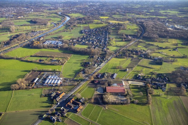 Aerial view of the horse boarding stable Schult in the Nierleistraße in Dorsten in the Ruhr area in