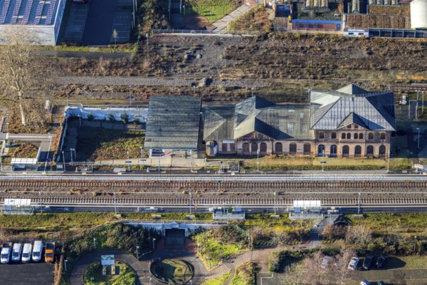 Aerial view of Dorsten railway station in Dorsten in the Ruhr area in North Rhine-Westphalia,