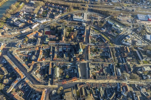 Aerial view of the old town with Grabenstraße and Wallstraße and the catholic church St. Agatha in