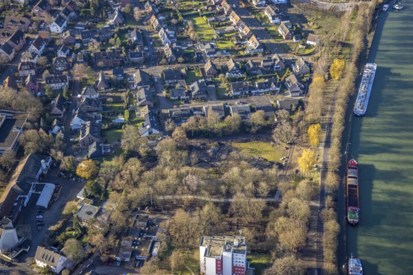 Aerial view of a construction site at the Wesel-Datteln Canal in Dorsten in the Ruhr area in North