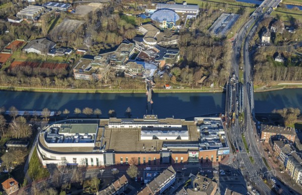 Aerial view of the shopping centre Mercaden Dorsten at the Westwall and Gymnasium Petrinum and