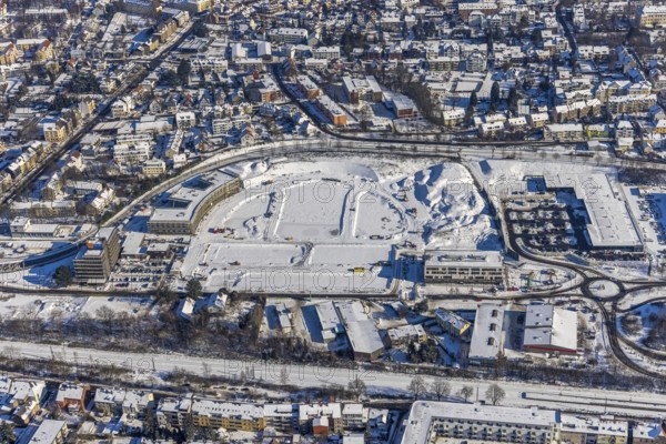 Aerial view, Hombrucher Bogen, construction site for commercial areas and apartment buildings,