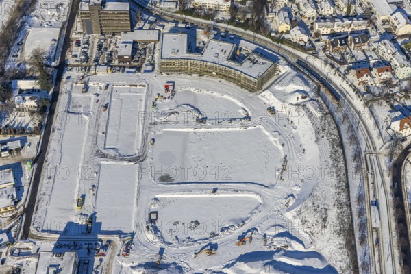 Aerial view, Hombrucher Bogen, construction site for commercial areas and apartment buildings,