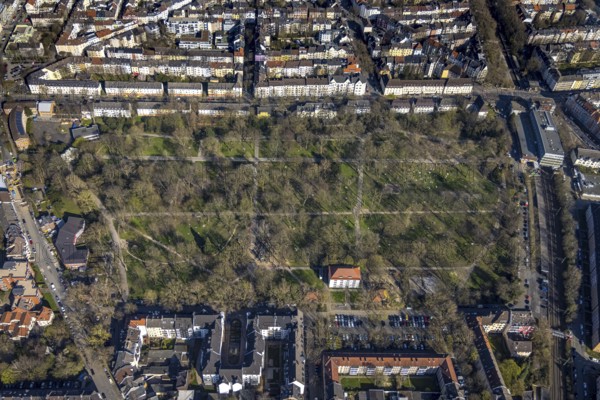 Aerial view, lawns in Westpark, spring weather on Dortmund's lawns, Dortmund, Ruhr area, North