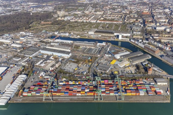 Aerial view, Port of Dortmund, Old Port Authority, Container Terminal, harbour, Dortmund, Ruhr