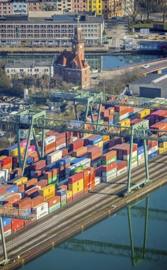 Aerial view, Port of Dortmund, Old Port Authority, Container Terminal, harbour, Dortmund, Ruhr