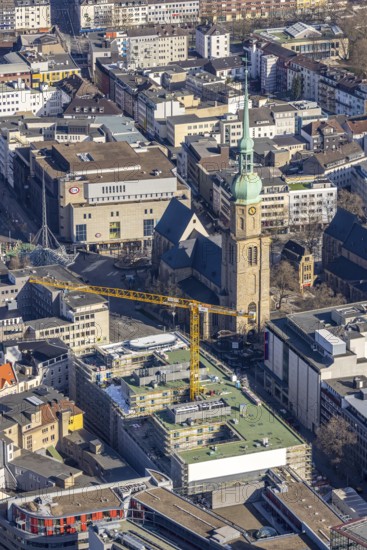 Aerial view, construction site Kampstraße for new student residence BaseCamp Dortmund,