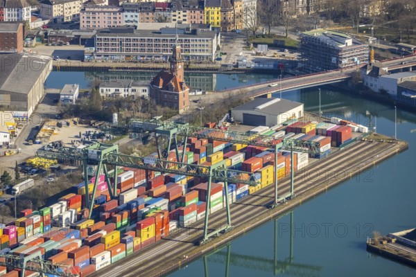 Aerial view, Port of Dortmund, Old Port Authority, Container Terminal, harbour, Dortmund, Ruhr
