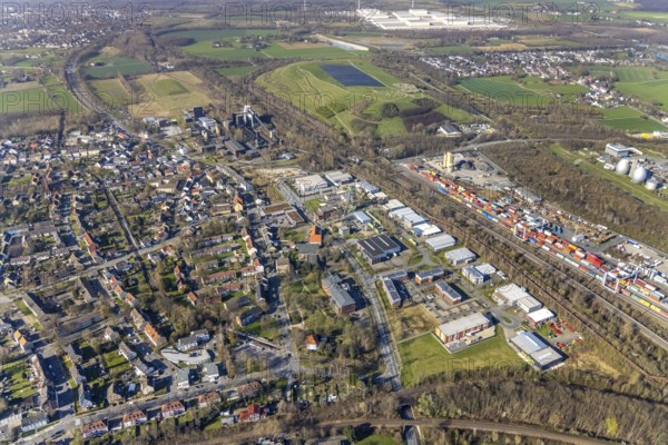 Aerial view, industrial monument Hansa coking plant, construction work on salt factory, screening