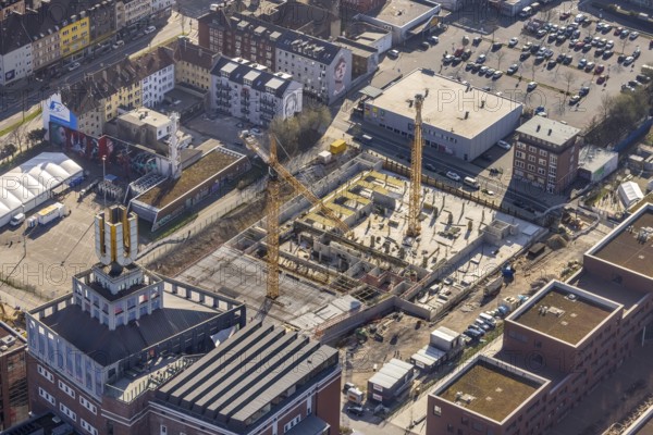 Aerial view, construction site, residential complex at the Dortmunder U-Tower, Dortmunder U with