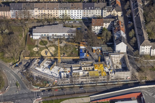 Aerial view, construction site at Sunderweg corner Speestraße for the new Lessing primary school,