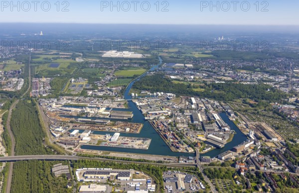 Aerial view, coal harbour of the inland port Dortmunder Hafen AG in Dortmund in the federal state