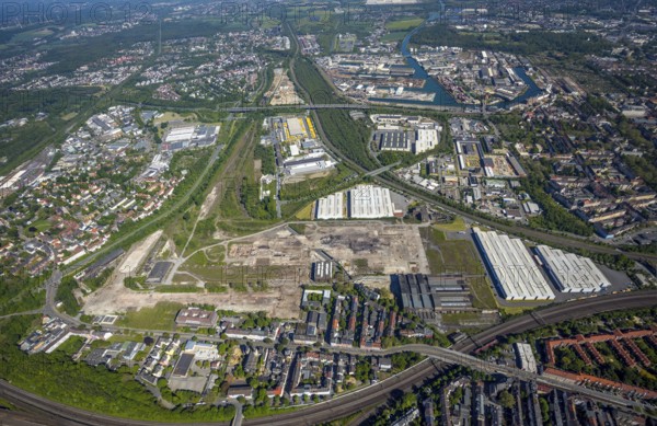 Aerial view, coal harbour of the inland port Dortmunder Hafen AG in Dortmund in the federal state
