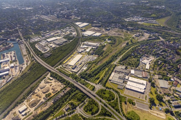 Aerial view, industrial estate of Union Gewerbehof GmbH, Rheinische Straße, ZukunftsCampus,