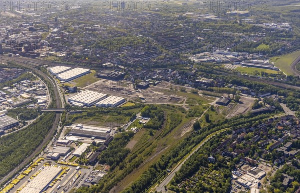 Aerial view, industrial estate of Union Gewerbehof GmbH, Rheinische Straße, ZukunftsCampus,