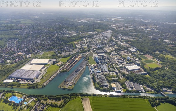 Aerial view, Lindhorster Hafen, coal harbour of the inland port Dortmunder Hafen AG in Dortmund in