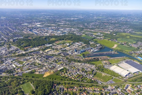 Aerial view, Lindhorster Hafen, coal harbour of the inland port Dortmunder Hafen AG in Dortmund in