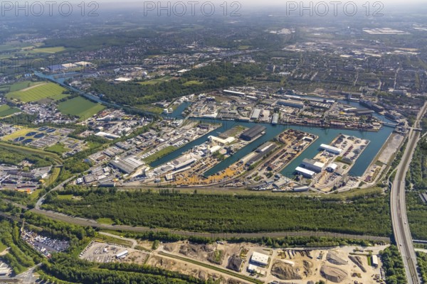 Aerial view, coal harbour of the inland port Dortmunder Hafen AG in Dortmund in the federal state