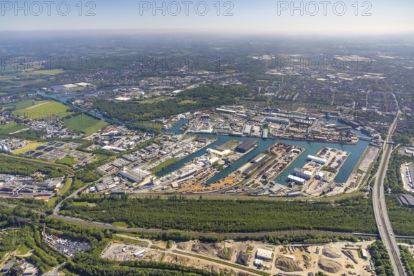 Aerial view, coal harbour of the inland port Dortmunder Hafen AG in Dortmund in the federal state