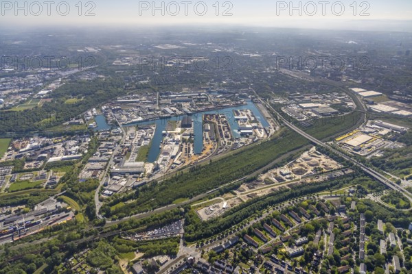 Aerial view, coal harbour of the inland port Dortmunder Hafen AG in Dortmund in the federal state