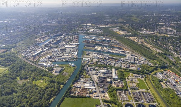 Aerial view, coal harbour of the inland port Dortmunder Hafen AG in Dortmund in the federal state