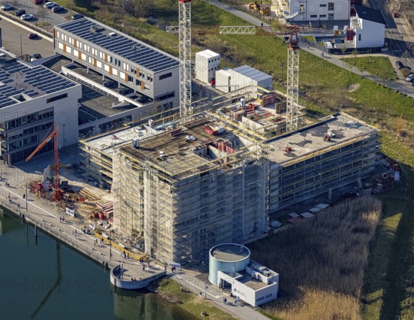 Aerial view, Phoenix-See, construction site for a new retirement home, high-rise building H12,