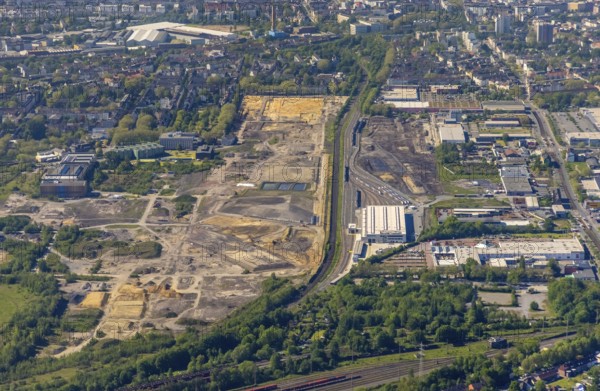 Aerial view, construction site former Westfalenhütte, Eving, Dortmund, Ruhr area, North