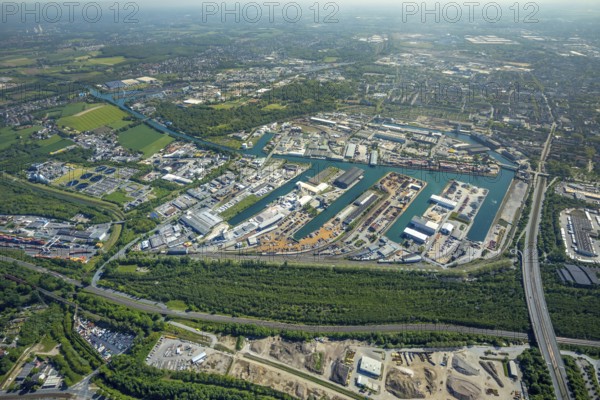 Aerial view, coal harbour of the inland port Dortmunder Hafen AG in Dortmund in the federal state