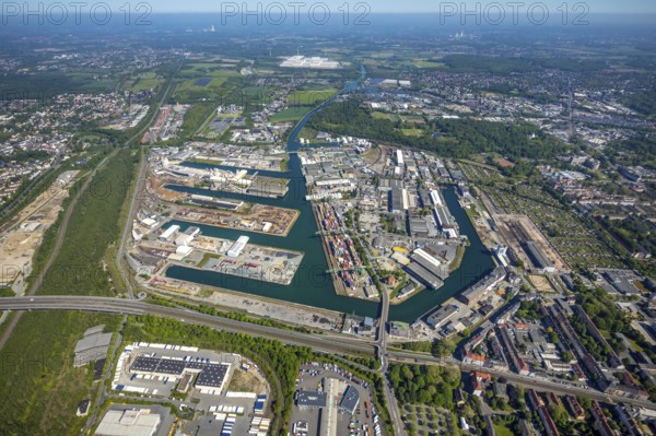 Aerial view, coal harbour of the inland port Dortmunder Hafen AG in Dortmund in the federal state