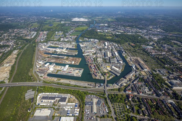 Aerial view, coal harbour of the inland port Dortmunder Hafen AG in Dortmund in the federal state