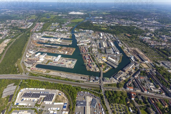 Aerial view, coal harbour of the inland port Dortmunder Hafen AG in Dortmund in the federal state