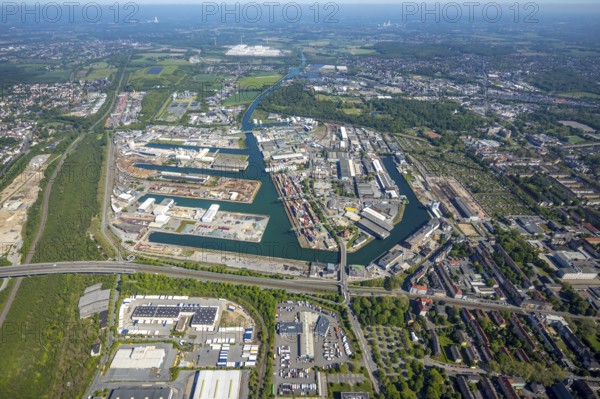 Aerial view, coal harbour of the inland port Dortmunder Hafen AG in Dortmund in the federal state