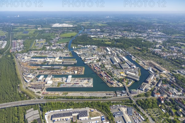 Aerial view, coal harbour of the inland port Dortmunder Hafen AG in Dortmund in the federal state