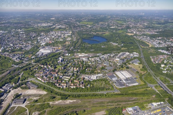 Aerial view, commercial area Höfkerstraße and Arminiusstraße, Revierpark Wischlingen and Hallerey