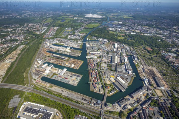Aerial view, coal harbour of the inland port Dortmunder Hafen AG in Dortmund in the federal state