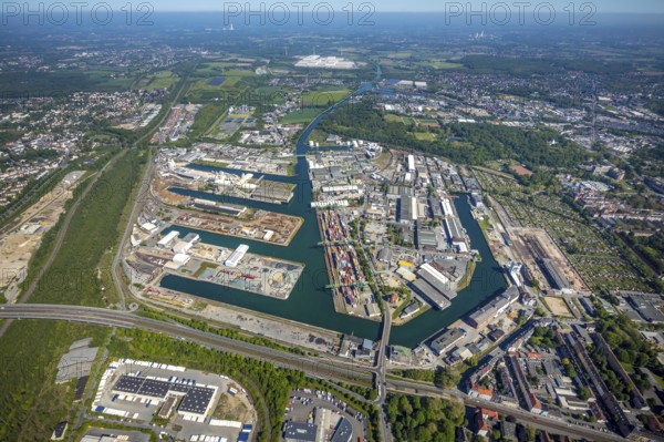 Aerial view, coal harbour of the inland port Dortmunder Hafen AG in Dortmund in the federal state