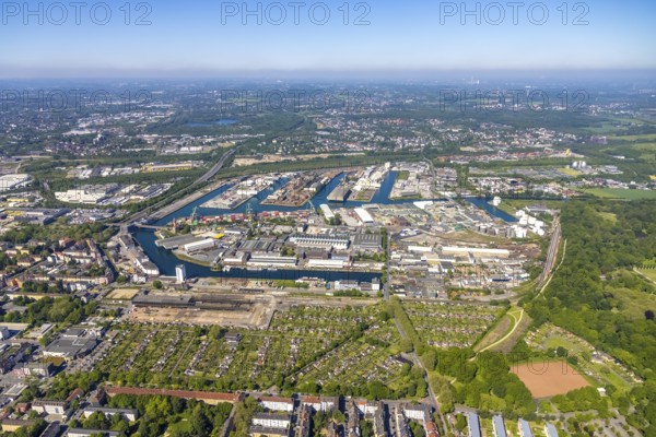 Aerial view, coal harbour of the inland port Dortmunder Hafen AG in Dortmund in the federal state